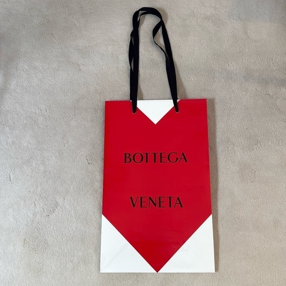 Bottega Veneta Handbags - Bottega Veneta Red & White Shopping Bag with Black Handles